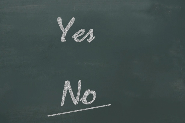 Image Description: The words “Yes” and “No” written on a green chalkboard. “No
is underlined. Public domain image.